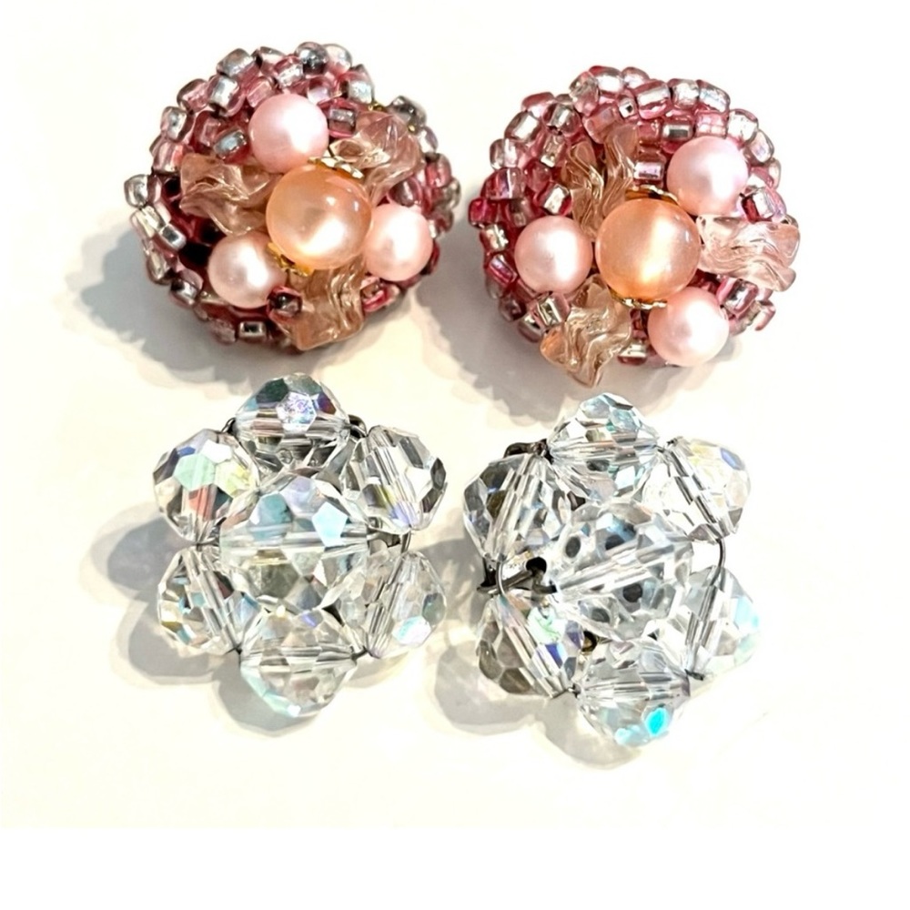 Vintage 50s Crystal/Glass Bead Clip-On Earrings